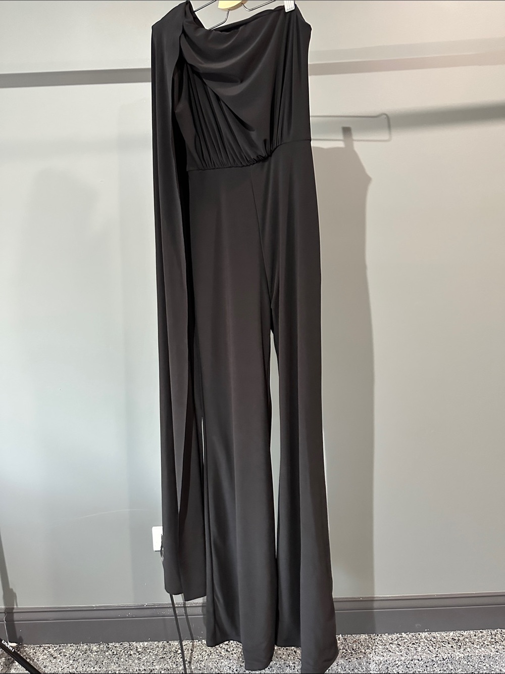 Club L London Black One-Shoulder Wide-Leg Jumpsuit with Drape